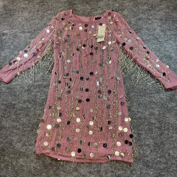 French Connection Dresses & Skirts - French Connection Formal Silk Long Sleeve Sequin Fringe Western Mini Dress